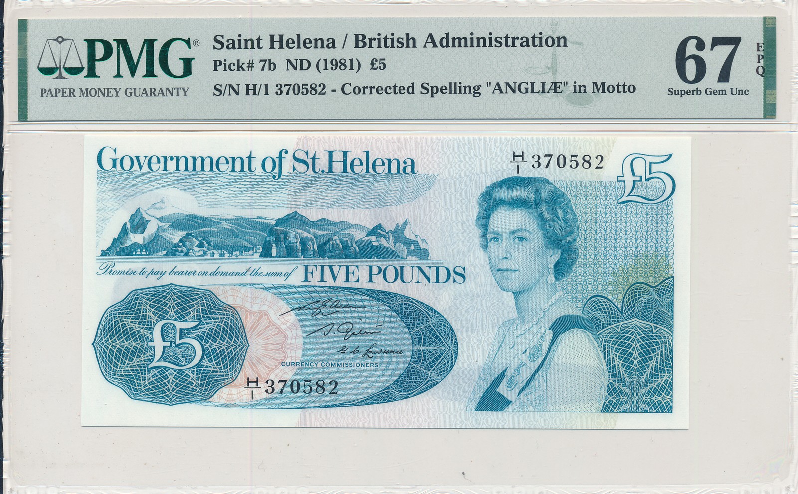 Government of St. Helena Saint Helena 5 Pounds ND(1981)  PMG  67EPQ