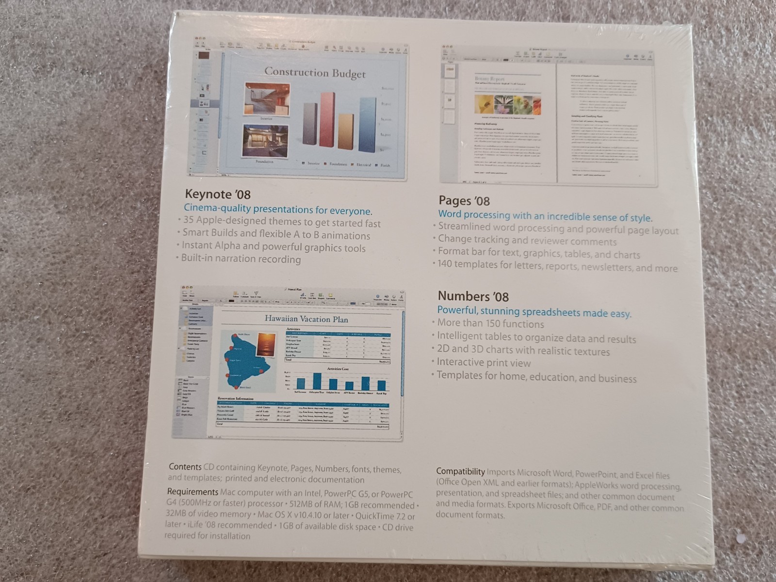 iWork 08 Mac Apple Keynote Pages Numbers Software Package MA790Z/A