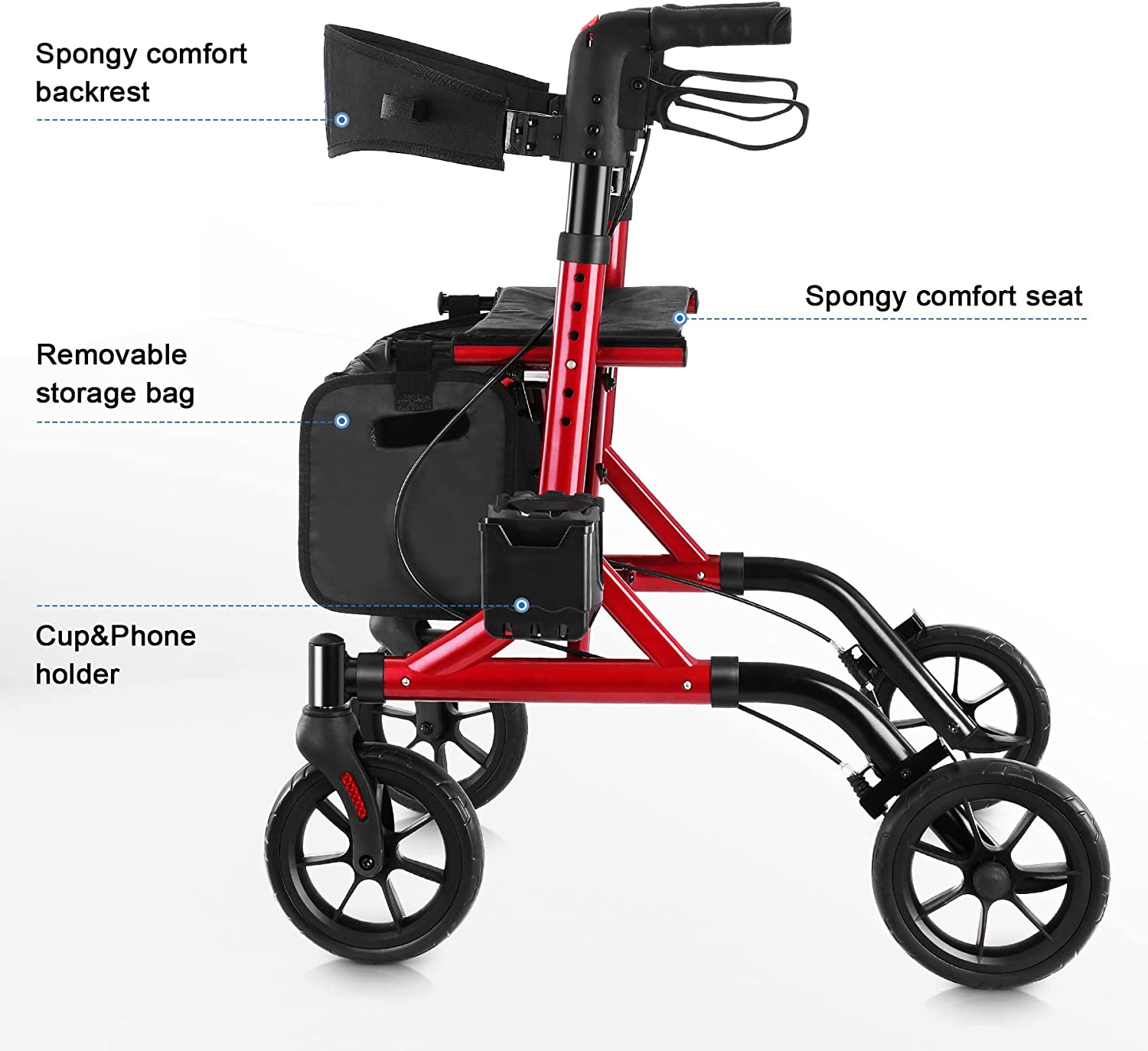 Senior Walker Lightweight Rollator Walker With Seat Back Support & Storage Bag