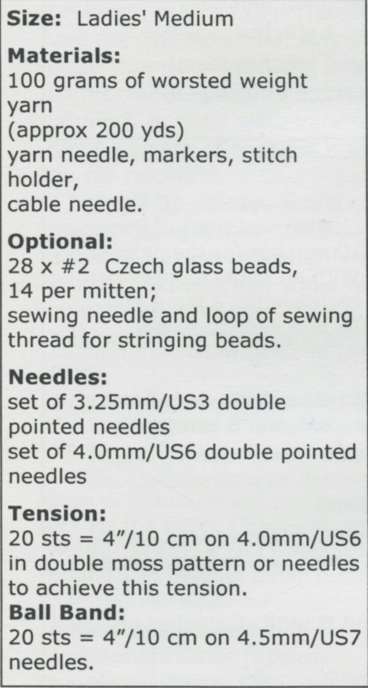Cabin Fever Knitting Pattern 129 Beaded Cable Mittens Ladies Medium Pattern Only