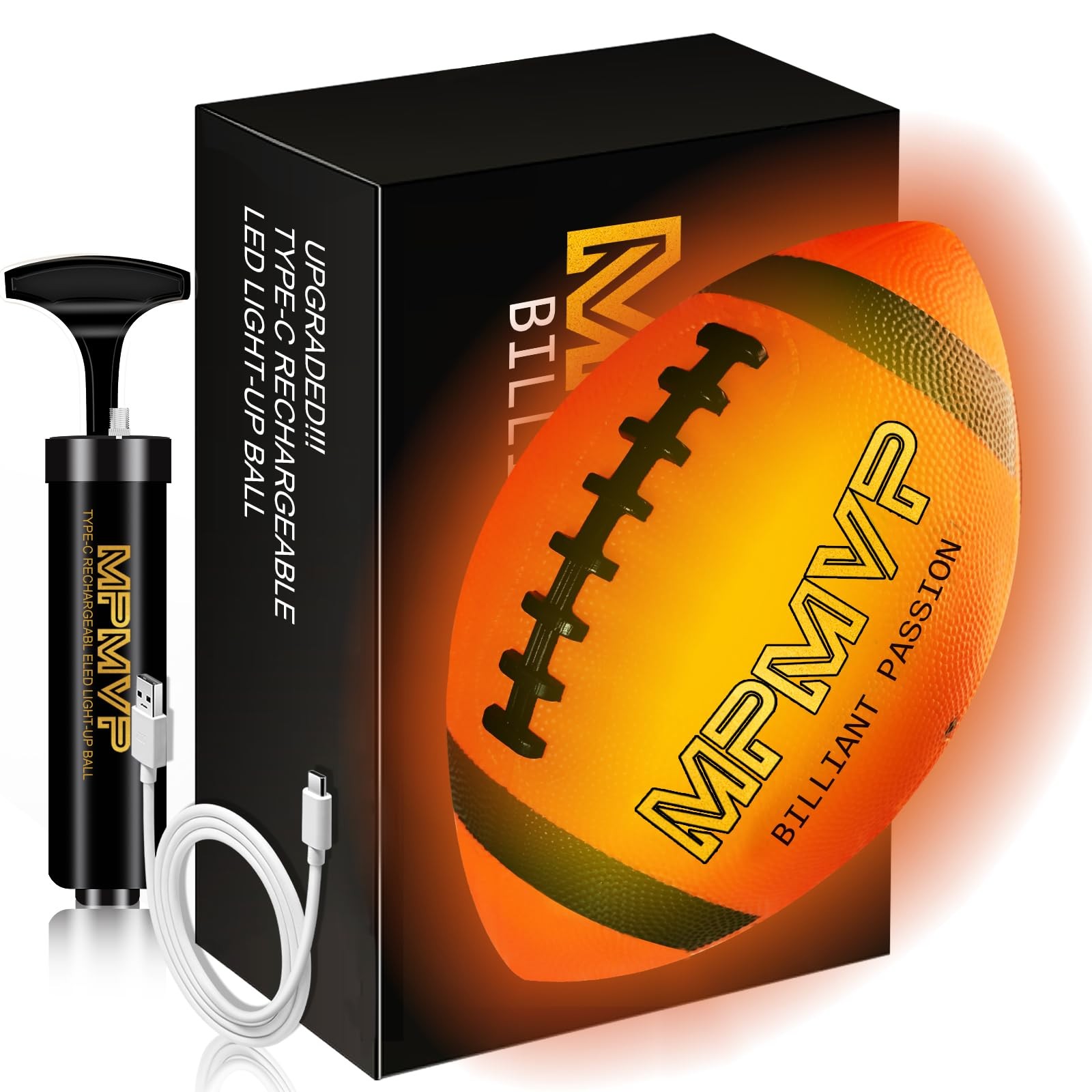 Cadyaw Glow in The Dark Football, Light Up LED Football Size 6, Orange