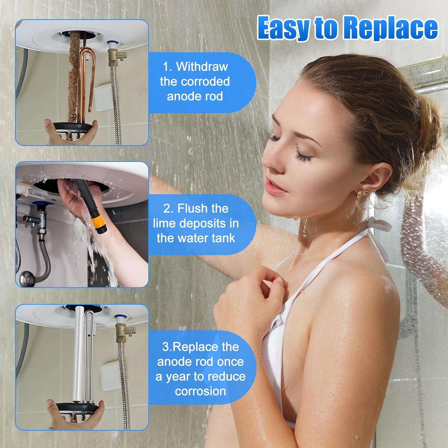 4 Pieces RV Water Heater Elements Include 1 Anode Rod 1 Electric Heater Element
