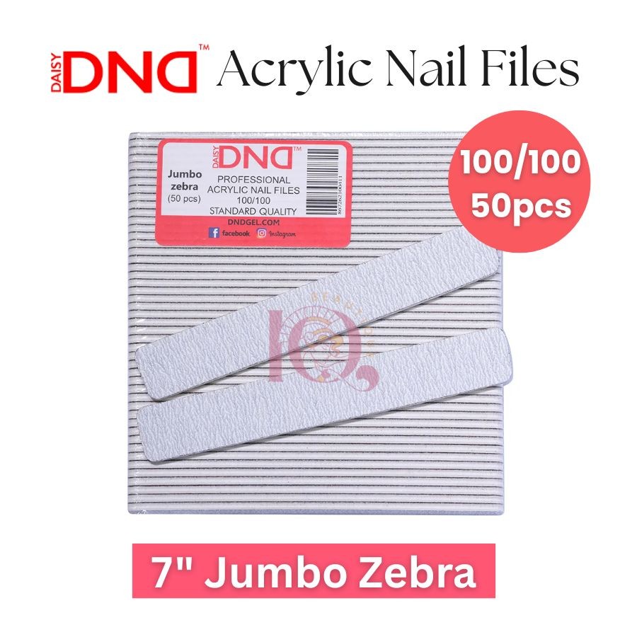 DND Acrylic Nail File 7" Jumbo Zebra 100/100 Grit Pack of 50 pcs