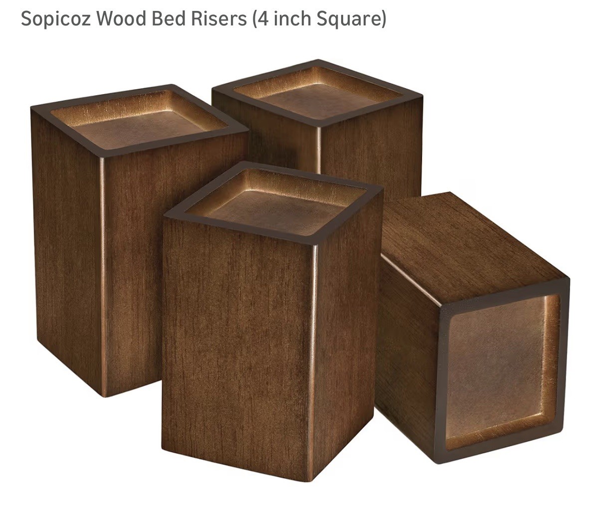 wood bed risers. Set Of 4.  Square 4”. Wood Furniture Risers.