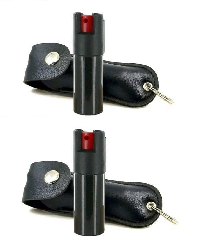 =2 Pack Key Chain Pepper Spray .50oz Black Sim. Leather Case Personal Security."