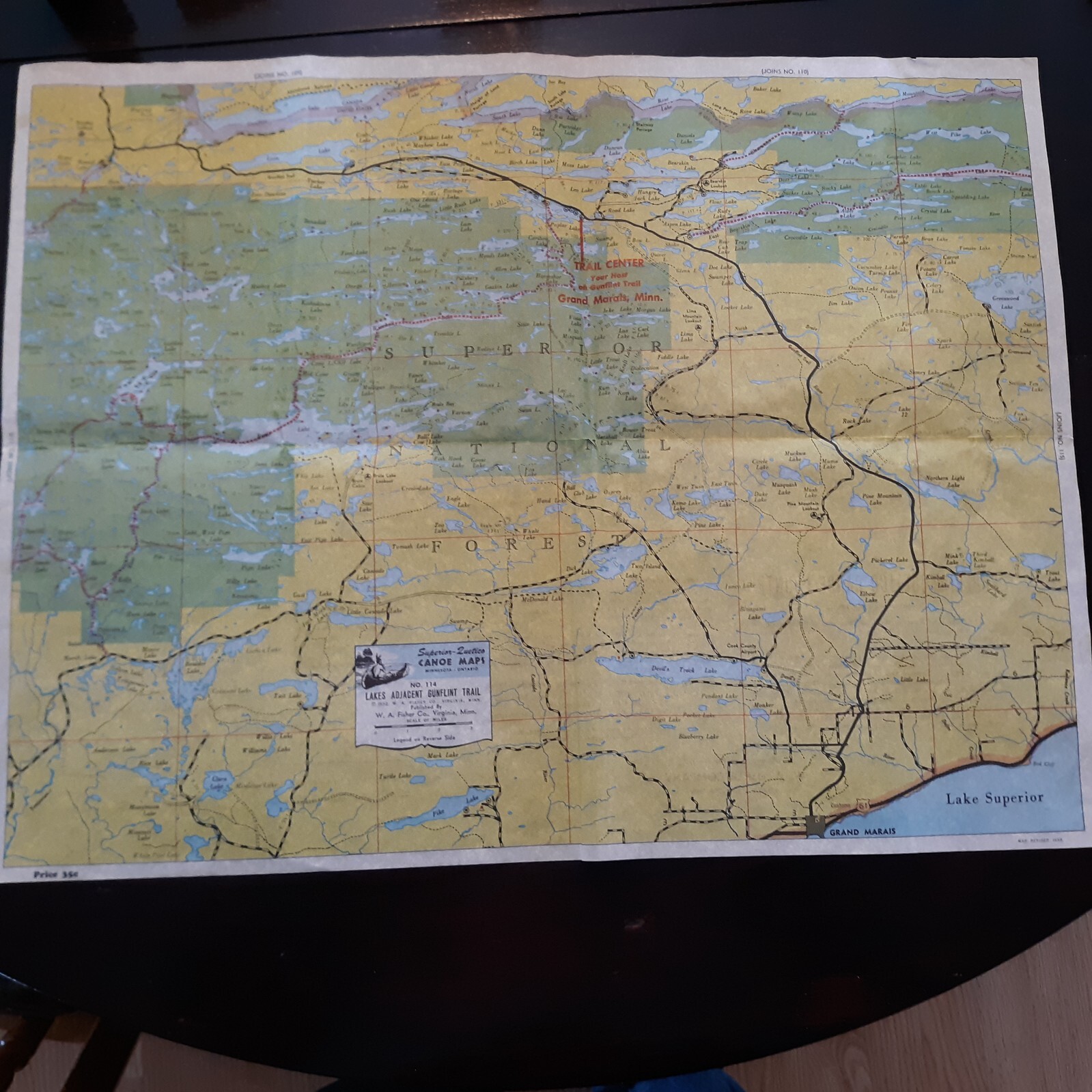 Vintage Lithograph of Superior & Quetico Canoe Maps No. 114 Lakes Gunflint Trail