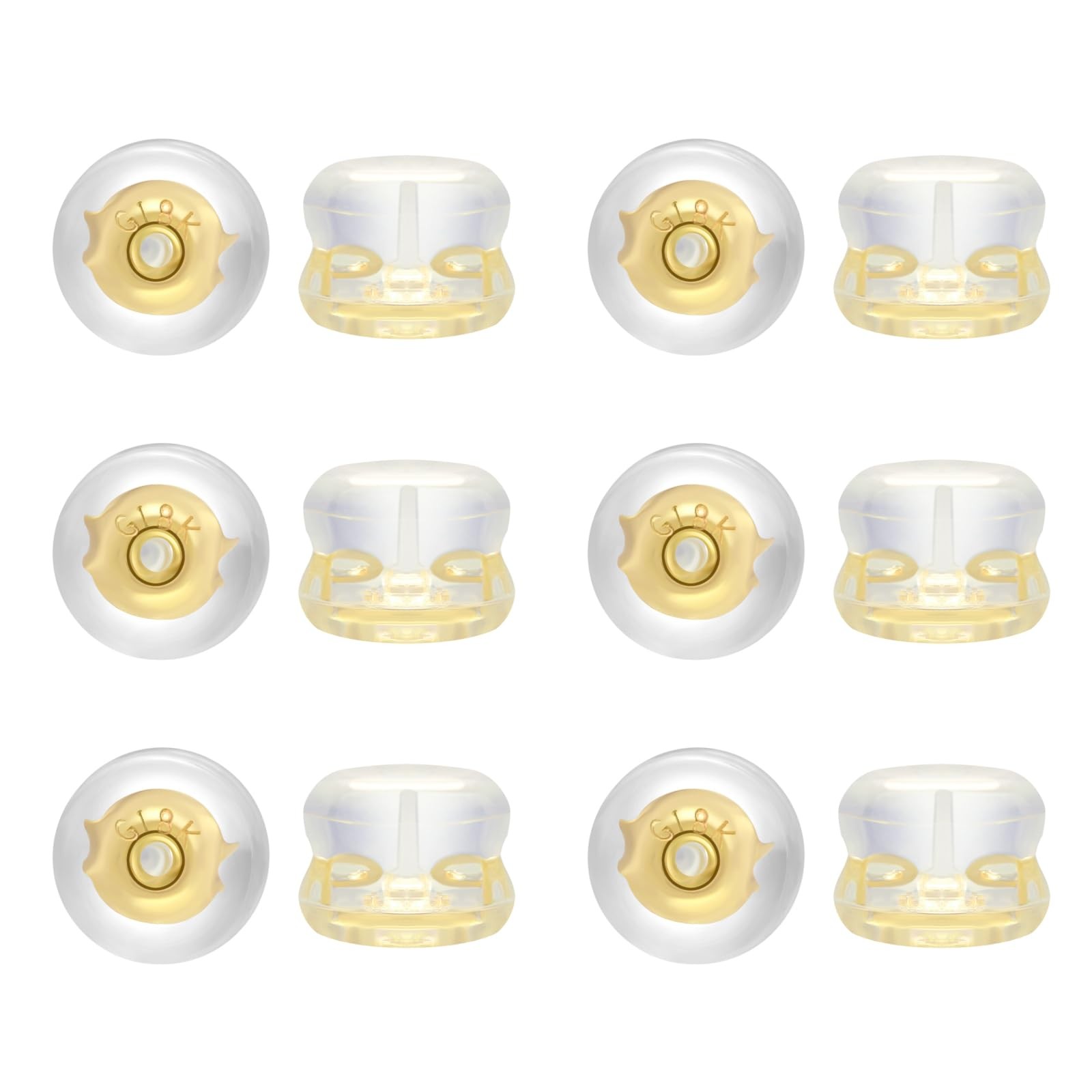 18K Gold Rubber Earring Backs for Heavy Earrings 6*6*4.6mm, D:14K Gold-12pcs