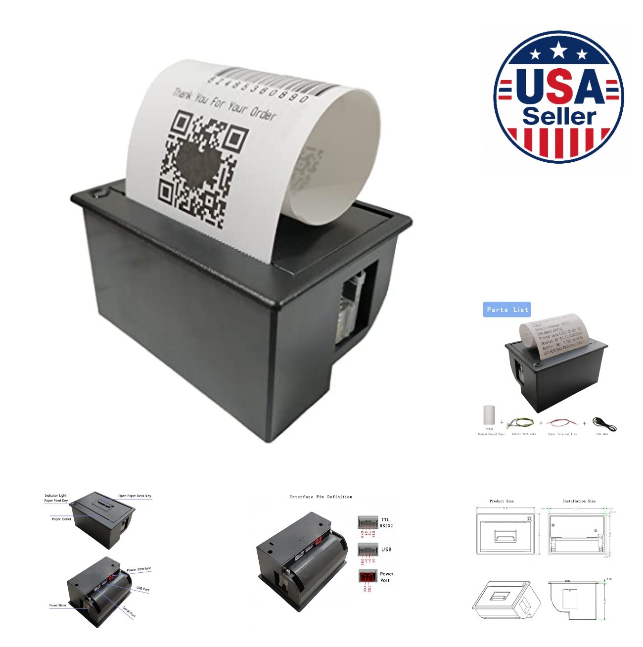 Embedded Thermal Receipt Printer 58mm 5~9V RS232 TTL USB Serial Port MCU