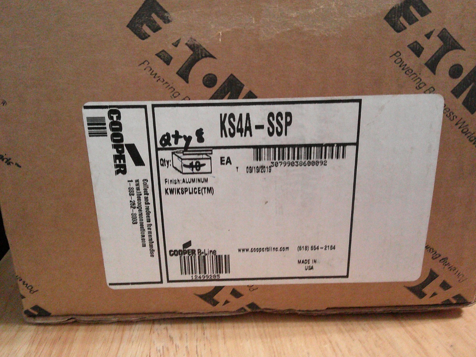 "LOT OF 8" Eaton B-Line KwikSplice Standard Aluminum Splice Plates KS4A-SSP