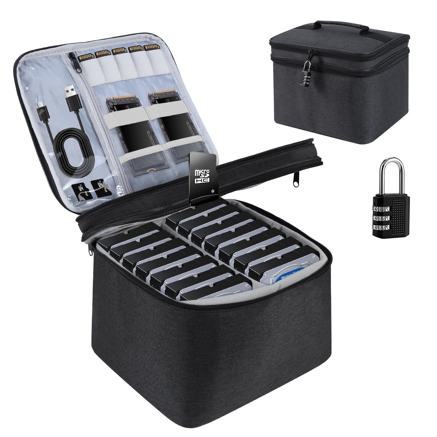 Hard Drive Case,14 -Bay Protective Storage Bag for 3.5" HDD, Large Capacity S...