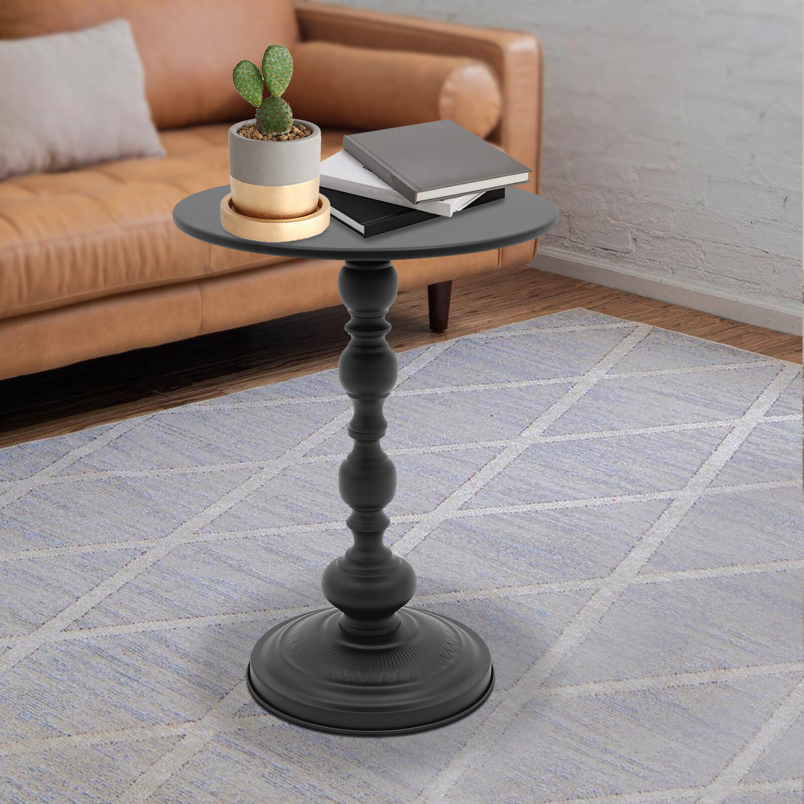 Retro Round Side Table Carbon Steel Sofa End Table Living Room Bar Coffee Table