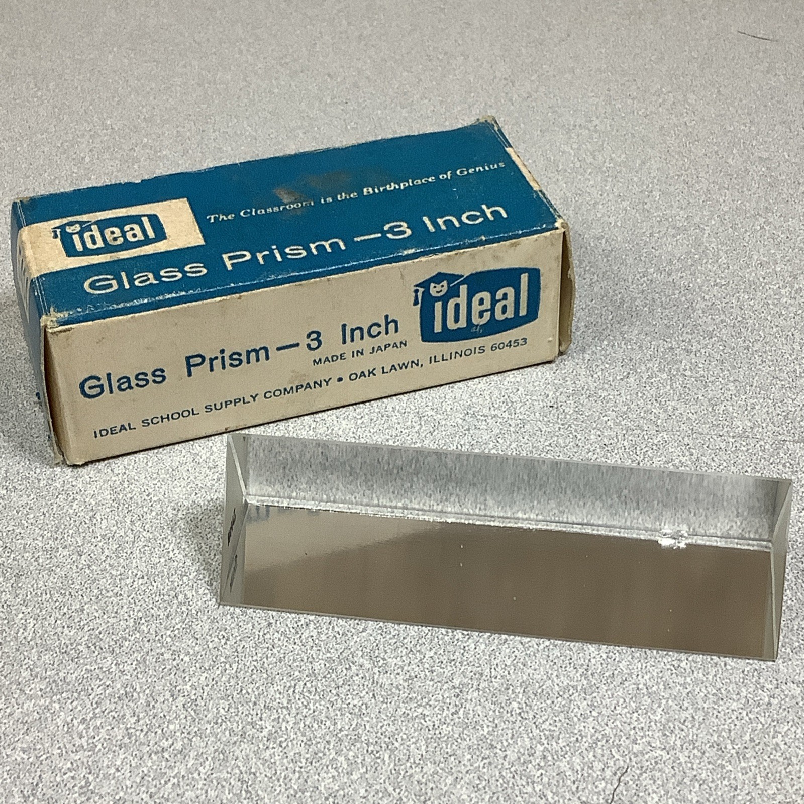 Vintage Ideal 3” Glass Prism Orig. Box School Supply Educational