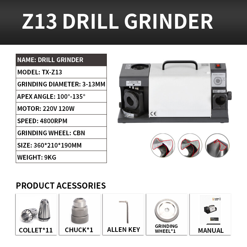 Drill Bit Sharpener Angle Grinder 3-13mm Twist Drill Bits Sharpening Tool Z13
