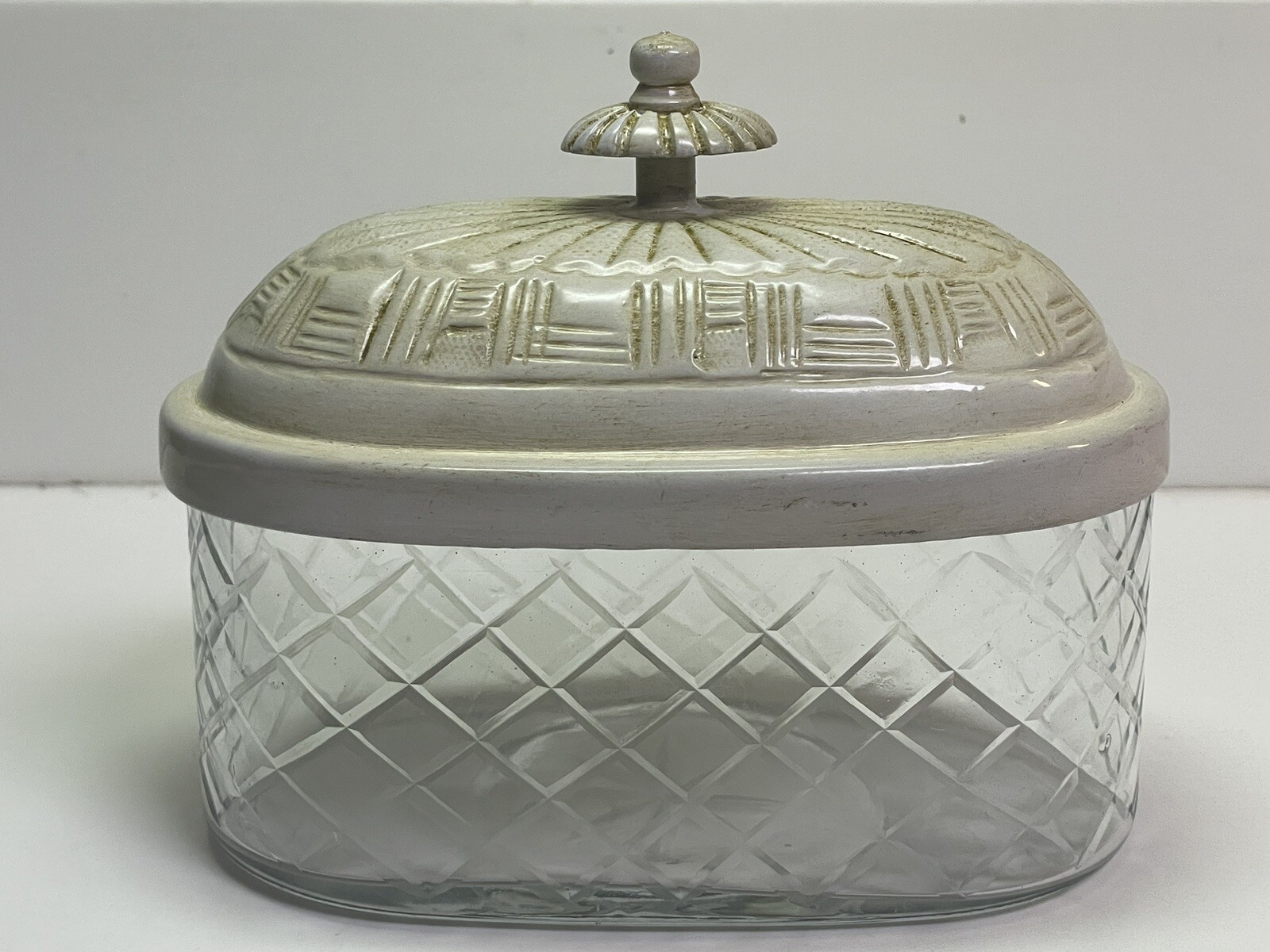 Oval Glass Trinket/Candy Dish with Metal Lid