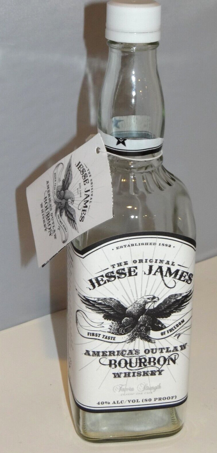 JESSE JAMES Empty 750 ml Tavern Strength Bourbon Whiskey Embossed Glass Bottle