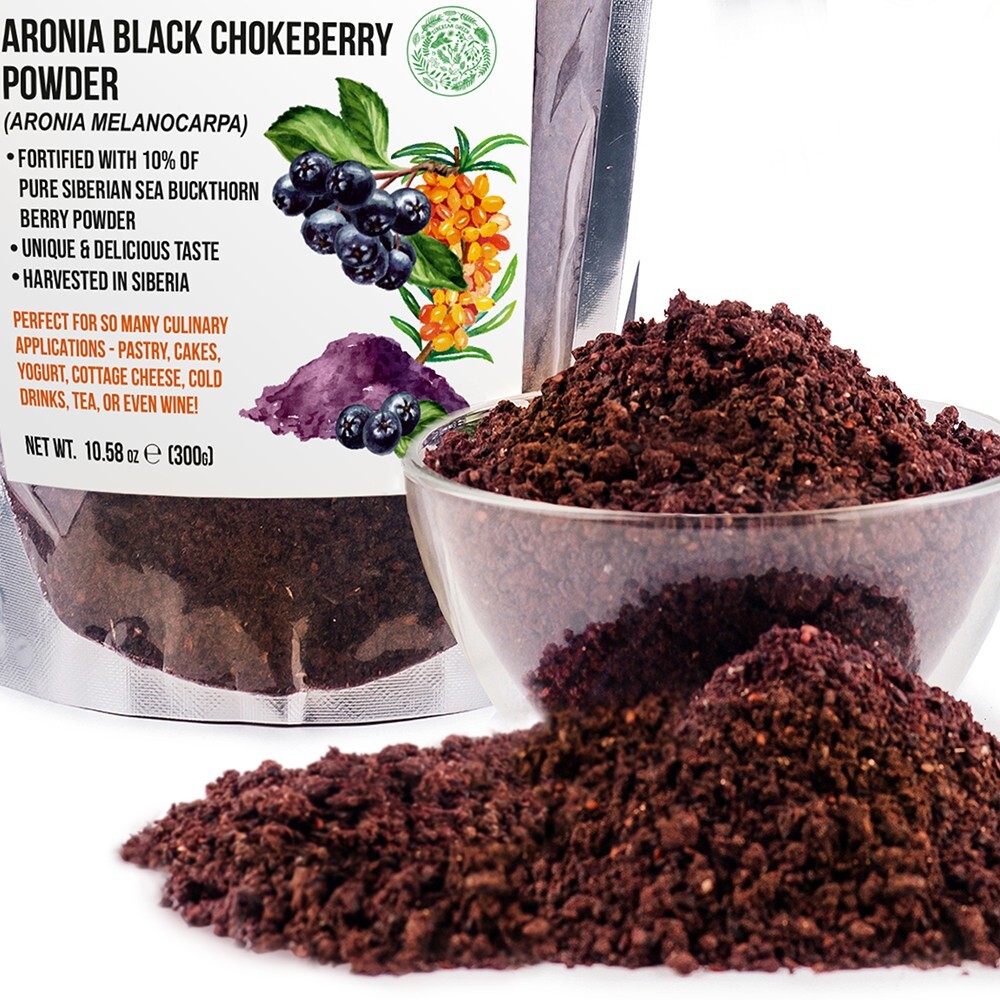 Aronia Black Chokeberry Dried Berries Powder Tea 300g with Sea Buckthorn Wild