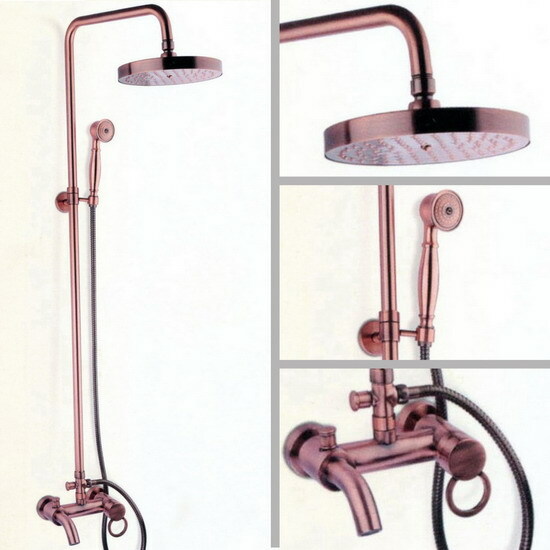 Antique Red Copper Rain Bathroom Rainfall Shower Set Wall Bath Tub Tap 2rg003e