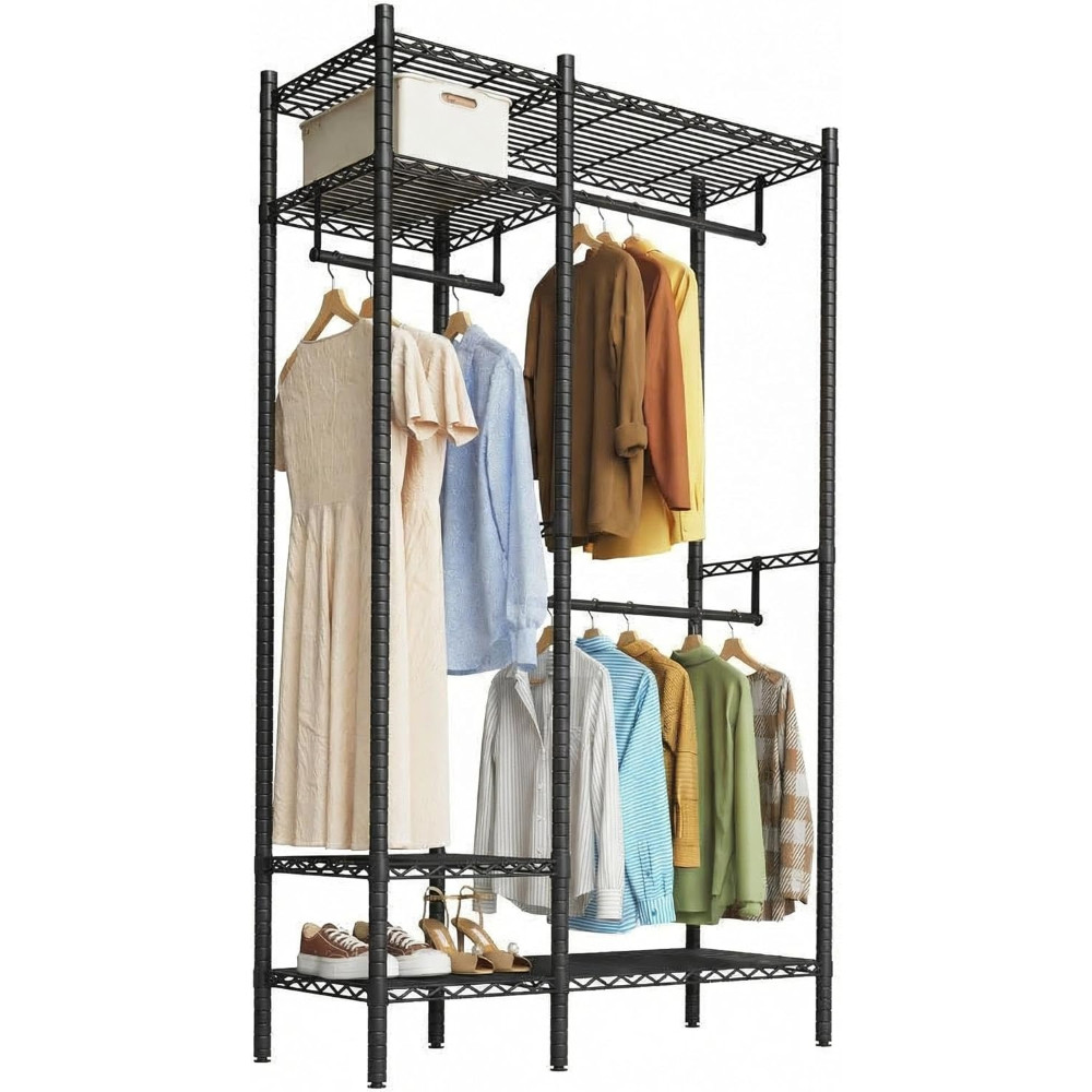 850LBS Clothes Rack System, 4-Tier Freestanding Steel Storage with Shelves Black