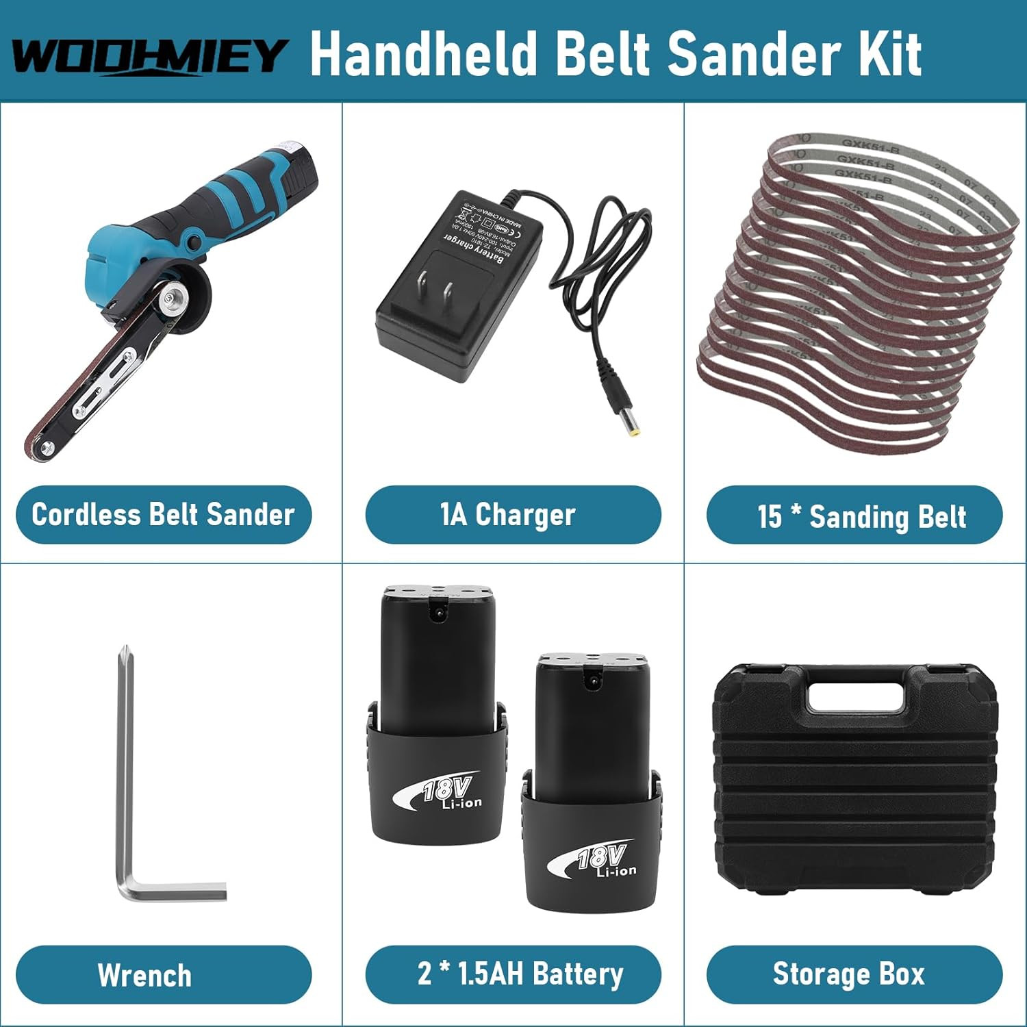 Cordless Belt Sander, 16.8V Lithium Battery, 7000RPM, 15 Sanding Belts(80-1000 G
