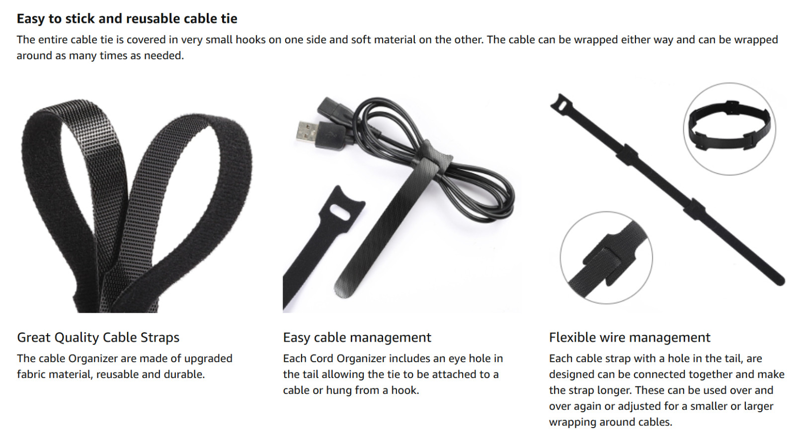 200PCS Reusable Cable Ties Wire Ties Cord Organizer Cable Organizer Adjustable..