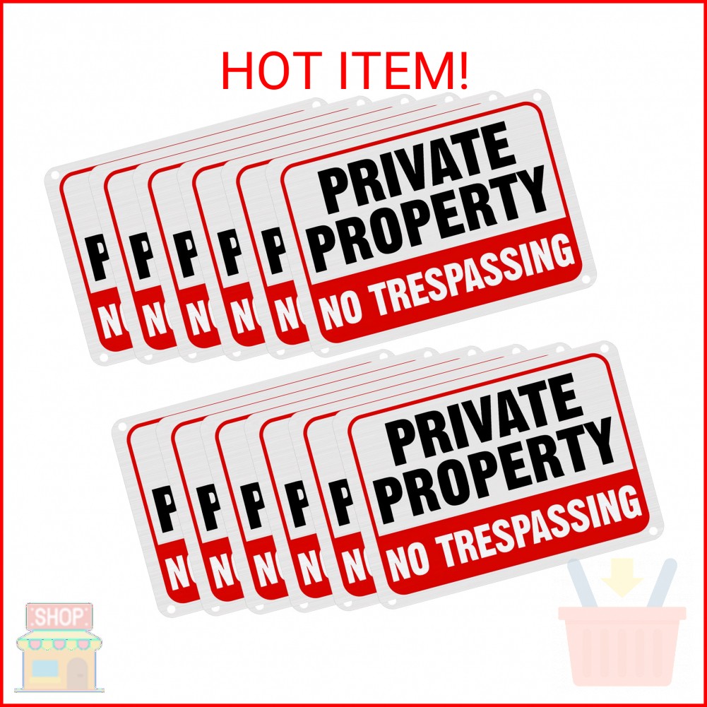 LEIFIDE 12Pcs No Trespassing Private Property Signs 7" x 10"Metal Reflective Alu