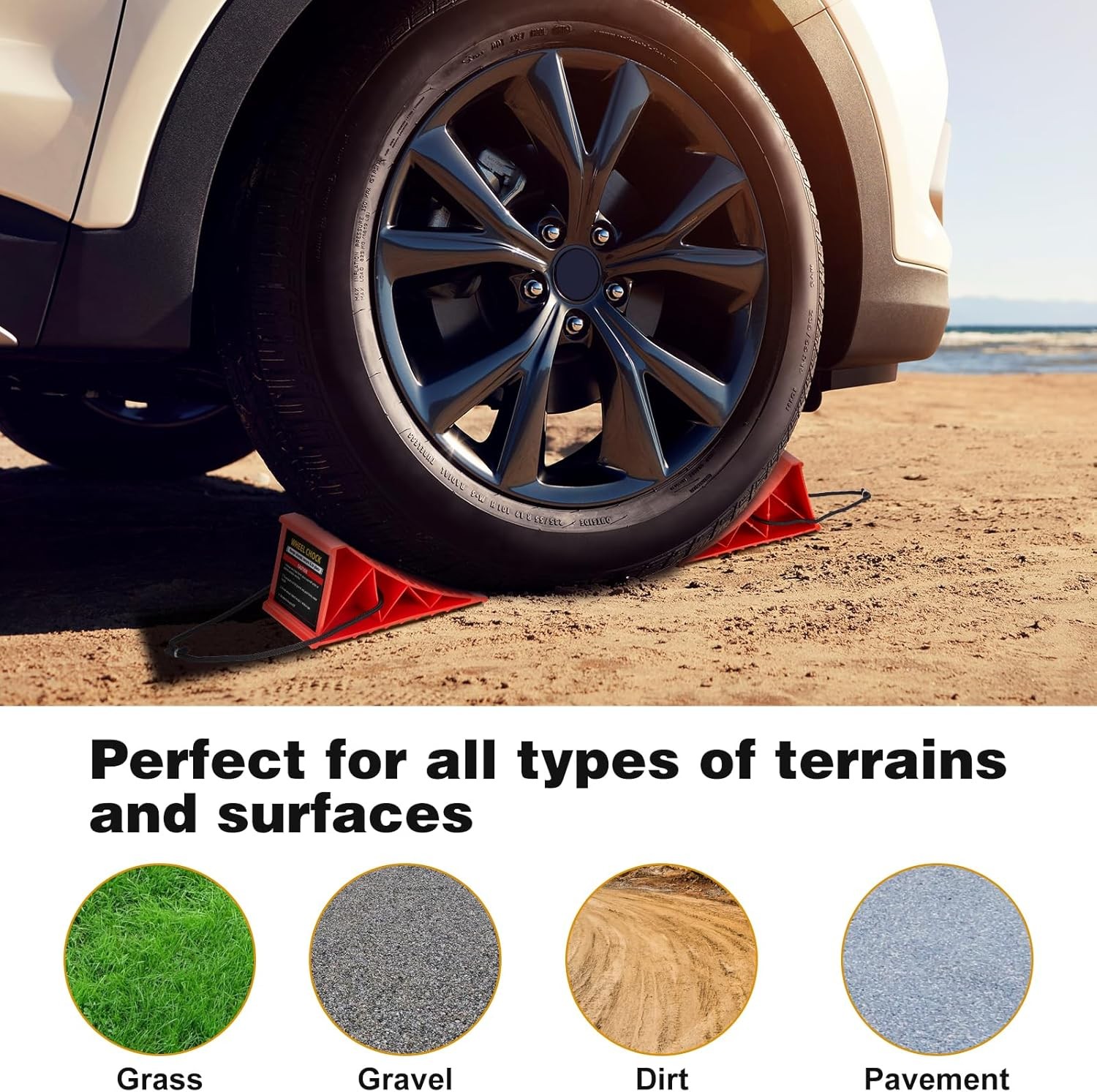 Wheel Chocks, 4Pack Heavy Duty Chocks with Rope for Easy Removal,...