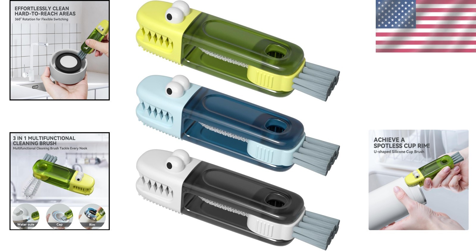 Cleaning Brush Set 3 in 1 Bottle Lid Gap Crevice Multiuse Brush Kitchen Tools