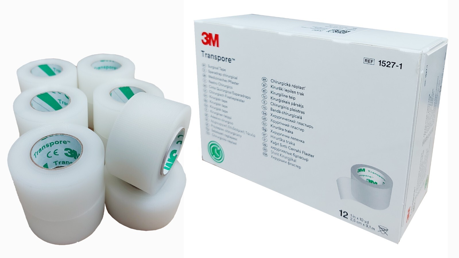 3M Transpore Clear Surgical Tape 1527-1 1" x 10 yard  (12rolls per box)