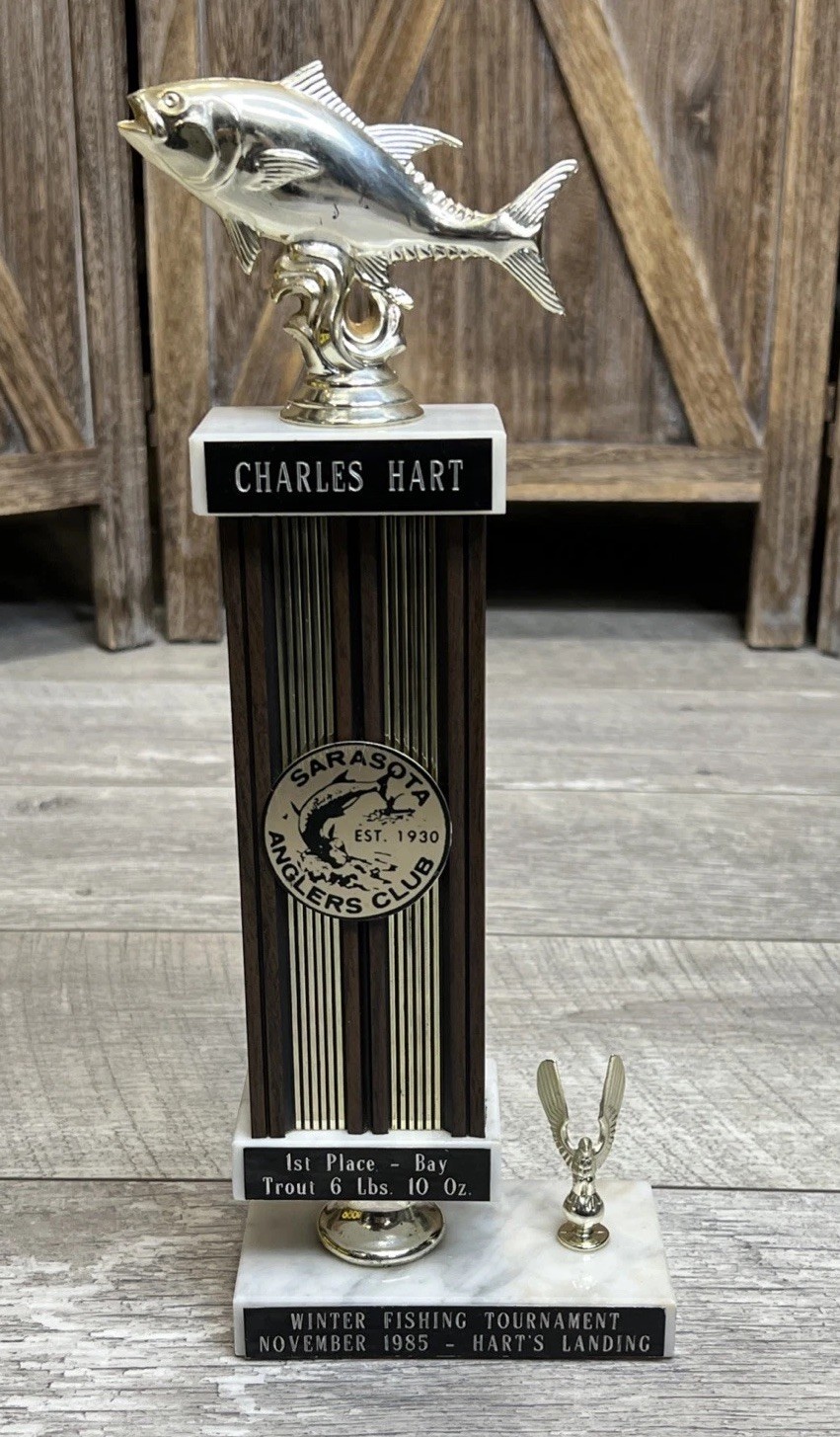 Vtg Sarasota Anglers Club Winter Fishing Tournament Trophy Award Trout 1st Place