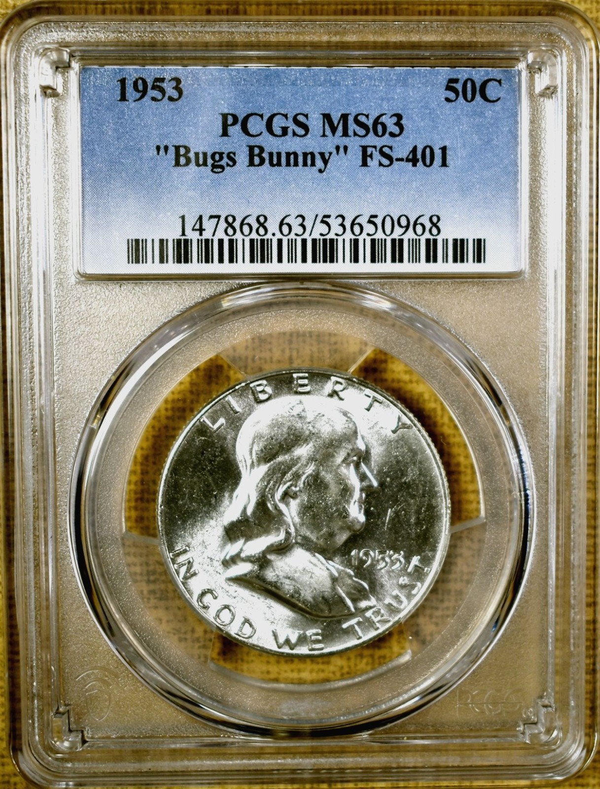 1953 PCGS MS63 FS-401 Bugs Bunny Franklin Half Dollar (968)