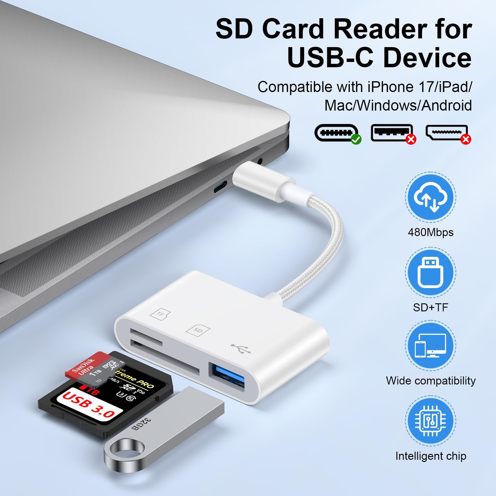 USB C SD Card Reader for Android, Type C to Micro SD Memory Card Reader
