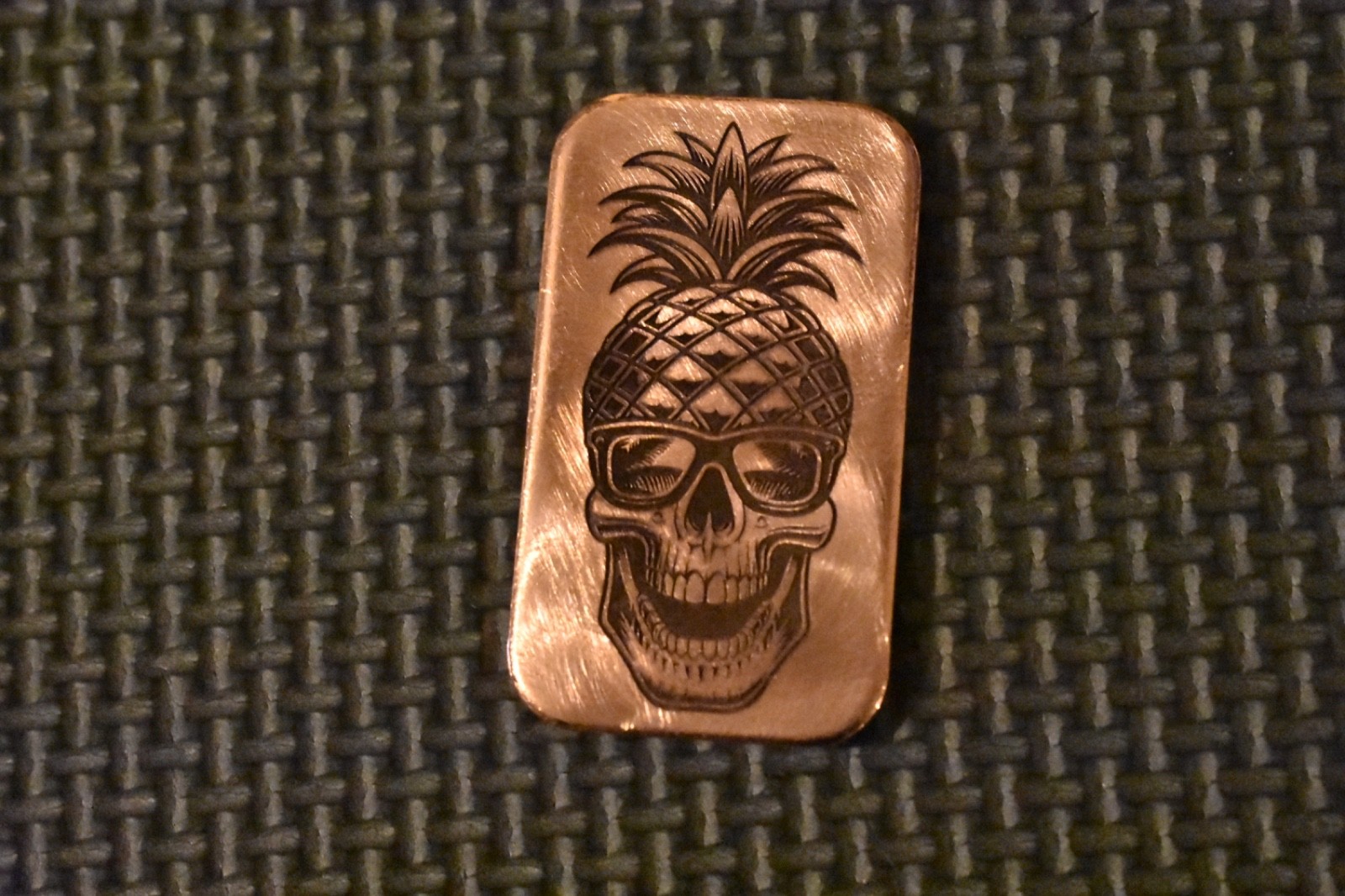 Custom Copper Golf Ball Marker / Pineapple Head Skull Design / 1.75"x1"