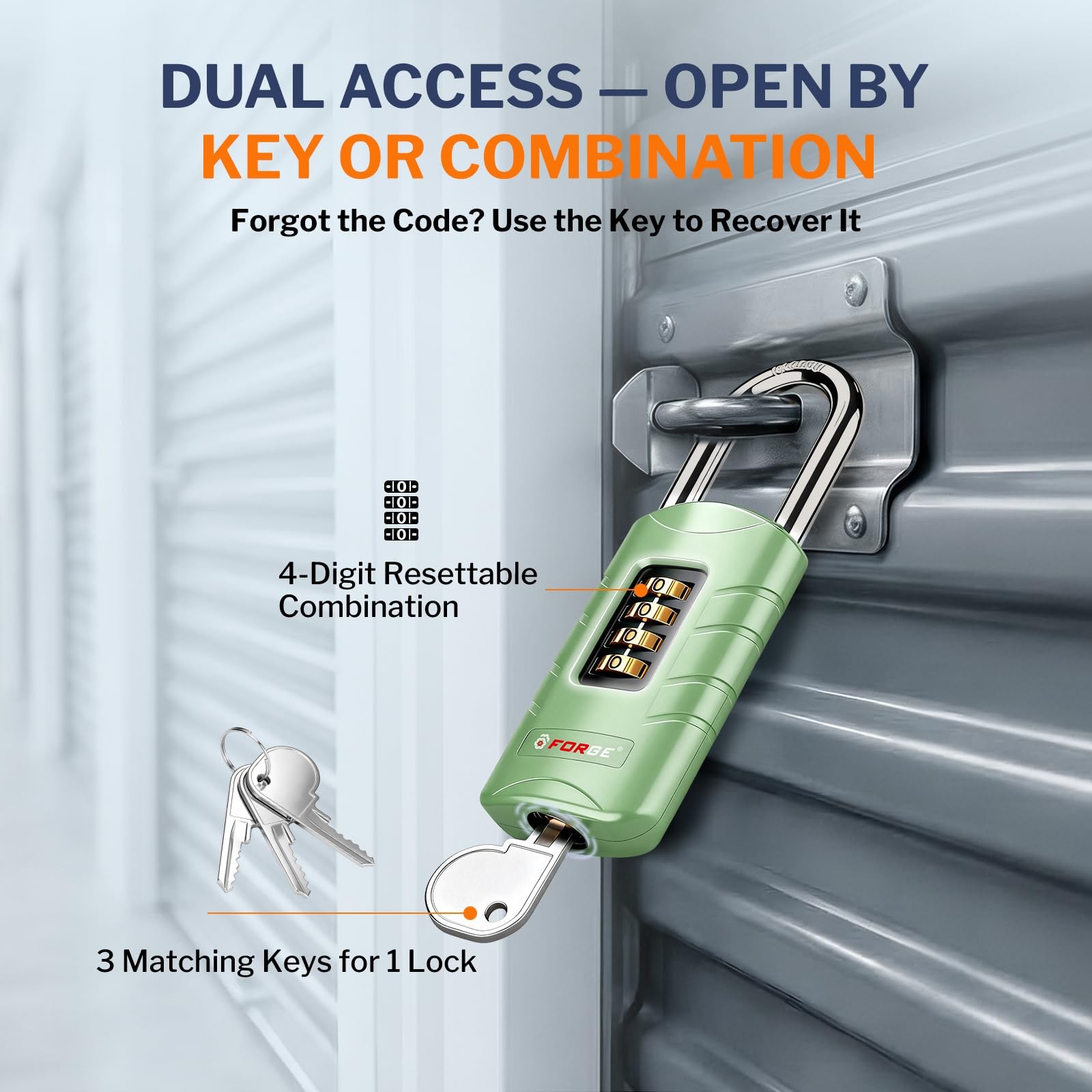 Forge 4-Digit Combination Padlock with Backup Keys, Recover Forgotten Code, W...
