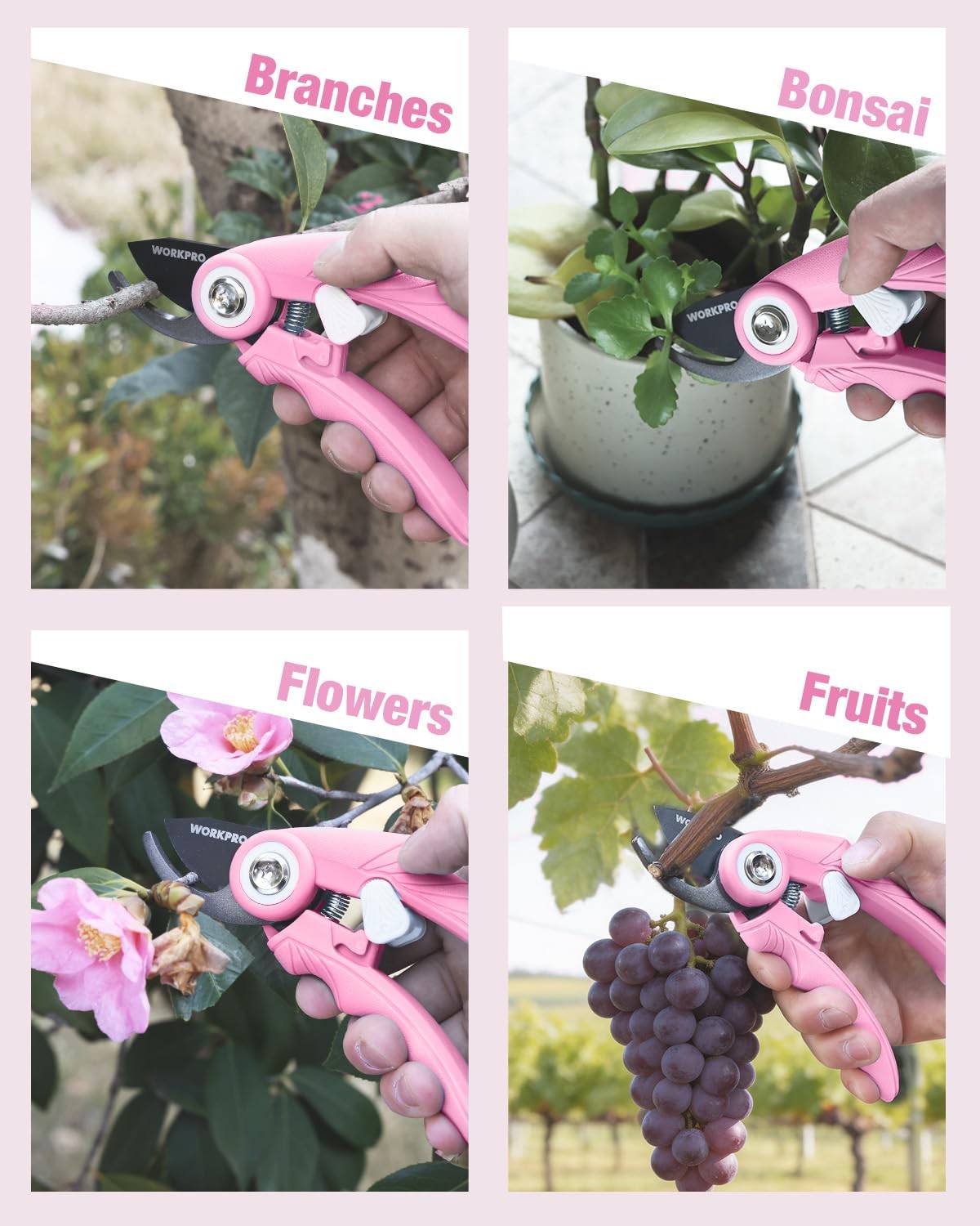 WORKPRO 6.9" Bypass Pruning Shears, Gardening Scissors with Sharp SK5 Pink
