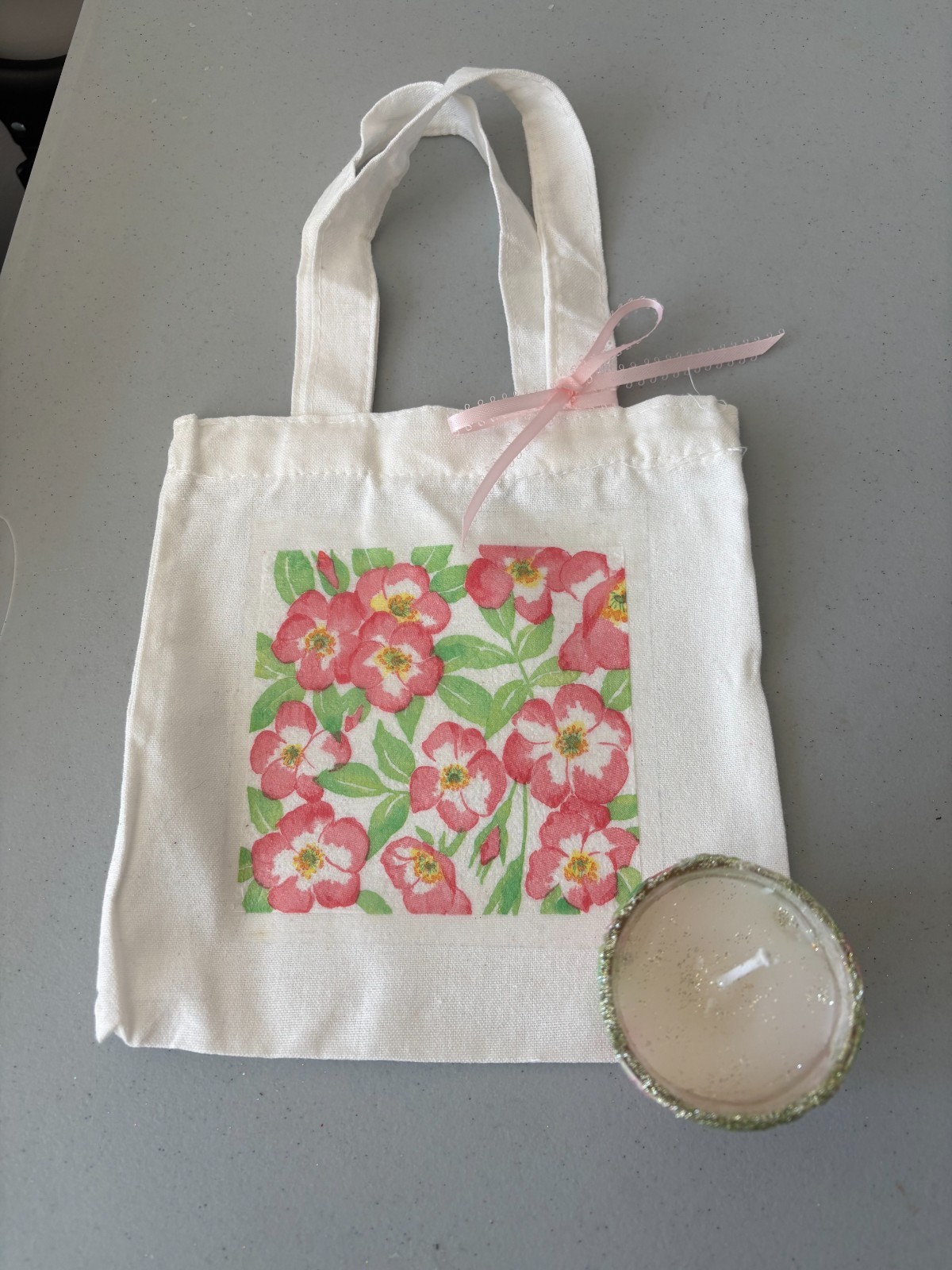 Floral Decoupage Baby Tote with Soy Candle-Free Shipping!