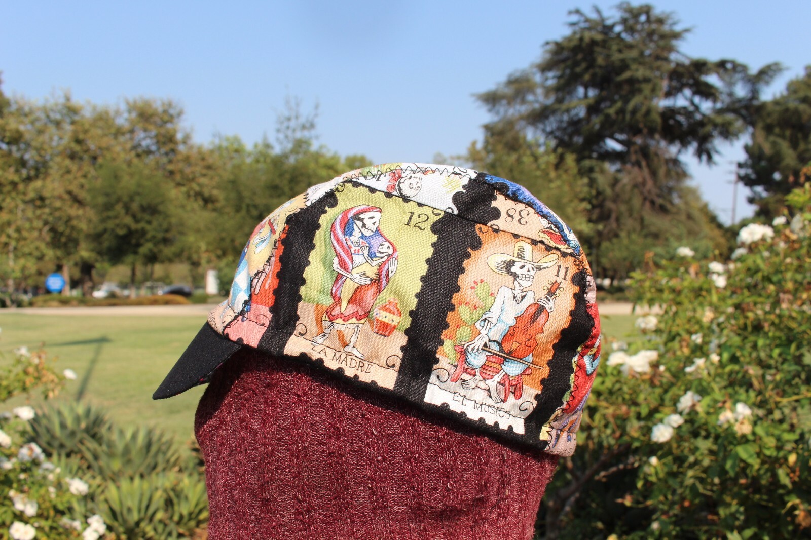 CYCLING CAP  DIA DE MUERTO  100% COTTON HANDMADE IN USA  S M L XL