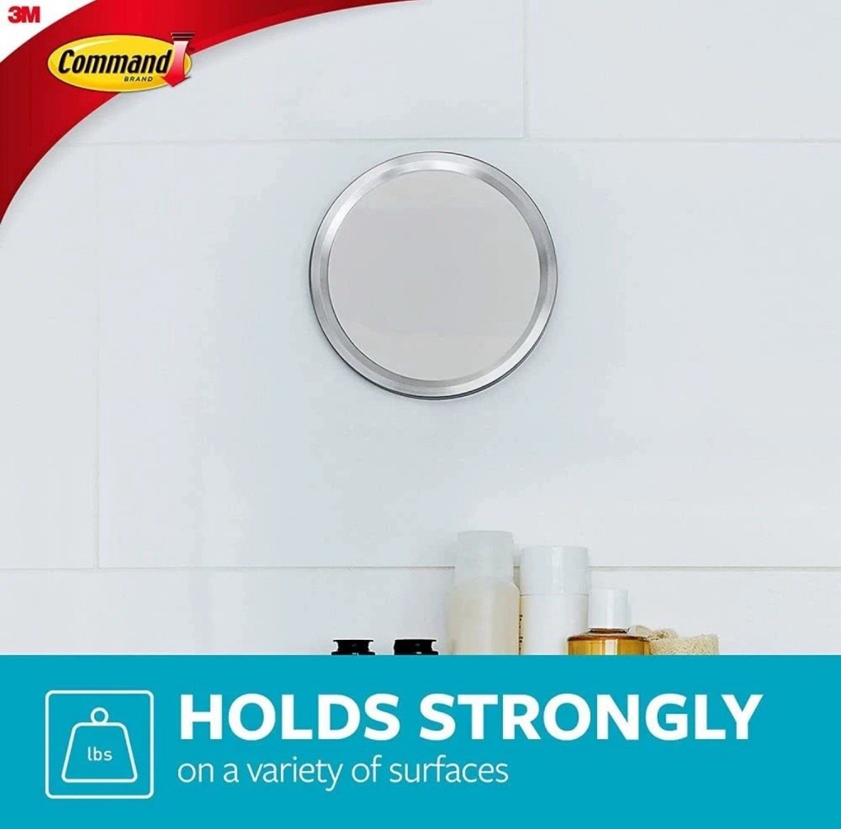 Command Bath Mirror Wall Mount Satin Nickel 68x68 Shaving Accessory 1 Pack