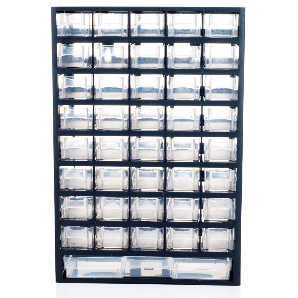 Stalwart 41-Compartment Plastic Storage Drawers for Tools or Crafts, Black