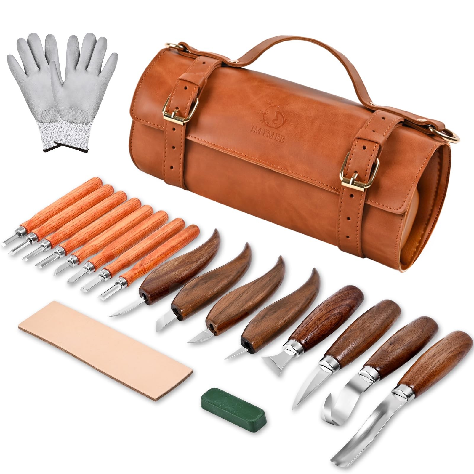 21 PCS Deluxe Wood Carving Kit Tools Leather Storage Bag Whittling Knives