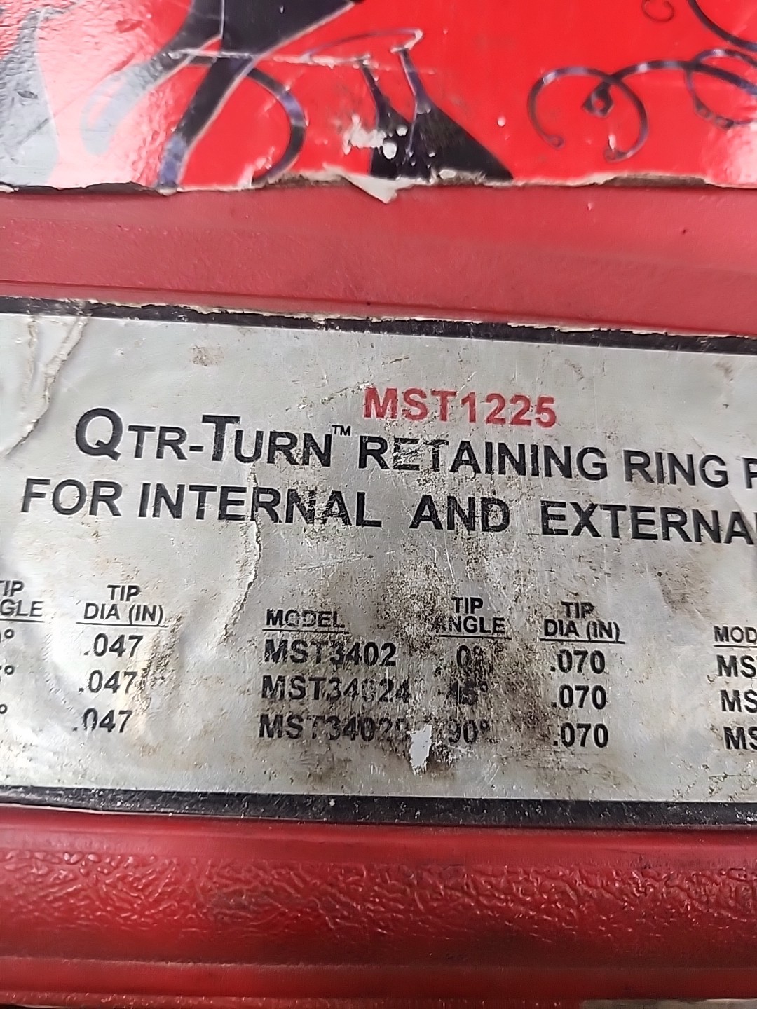 Matco MST1225 QTR Turn Retaining Ring Pliers 12 Piece Set with Case COMPLETE EUC