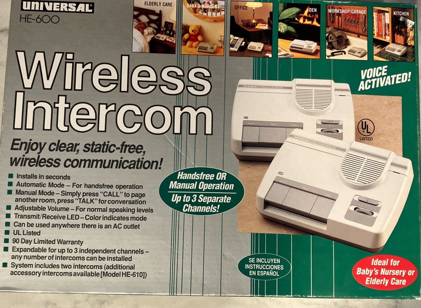 Vintage Universal Wireless Intercom Hands-Free Set Of 2 Model HE-600 (1991)