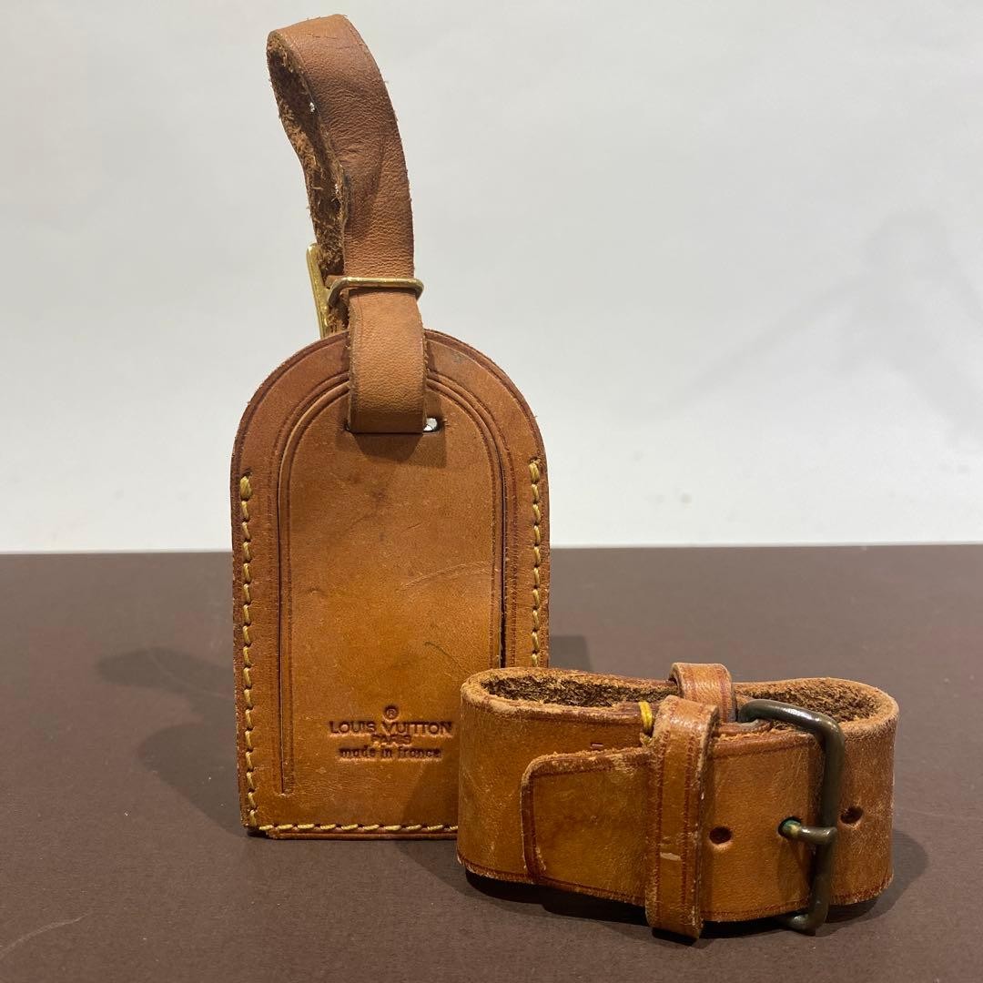 Louis Vuitton Luggage Name Tag & Poignée Set Vachetta Leather Vintage Japan