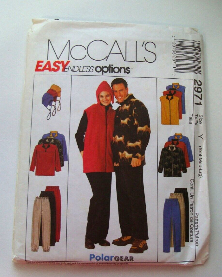 McCall's Pattern 2971 Misses Mens Jacket Vest Top Pants & Hat S-M-L Uncut