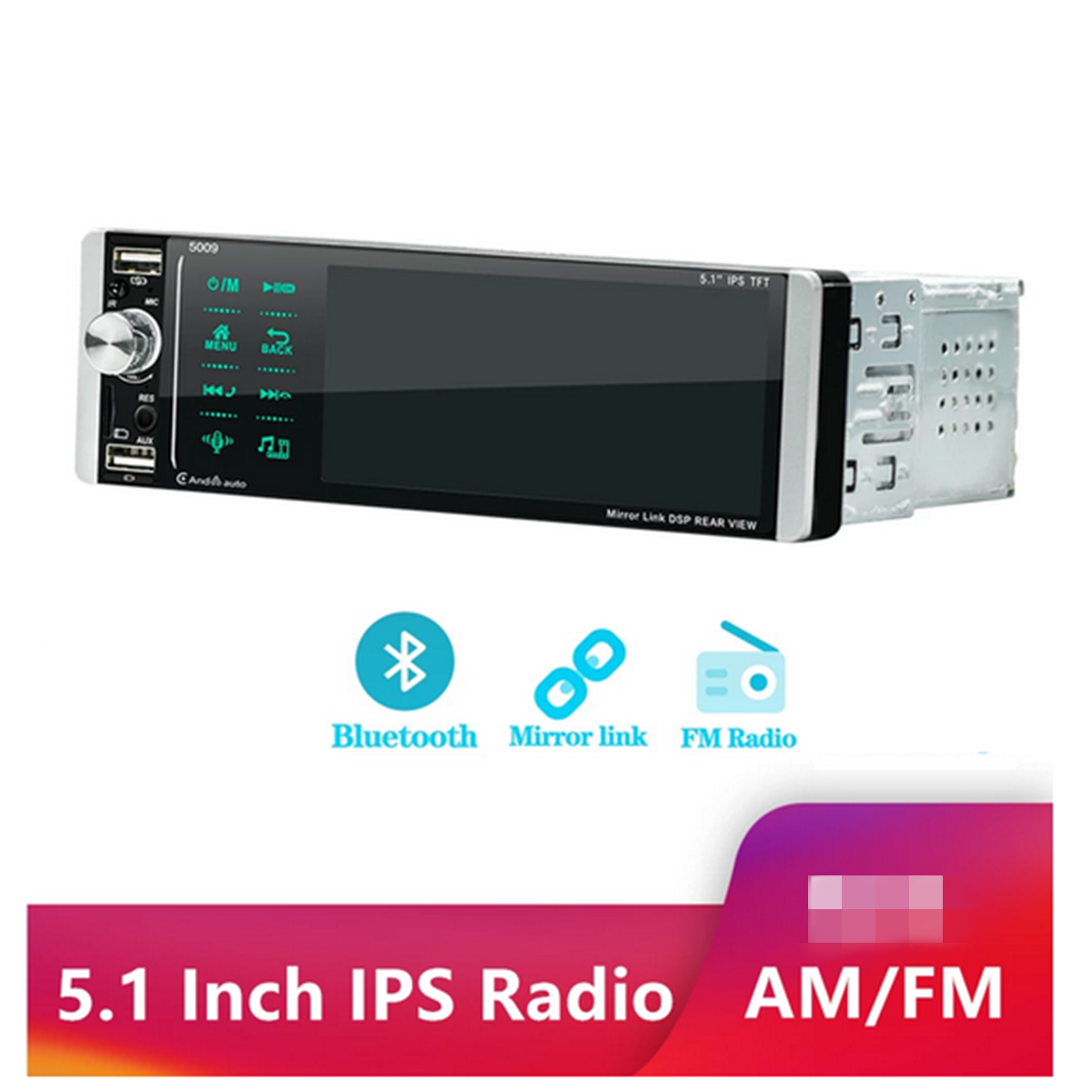 Touch Screen Stereo Radio 5.1in Single 1DIN Car MP5 Player Bluetooth W/Camera