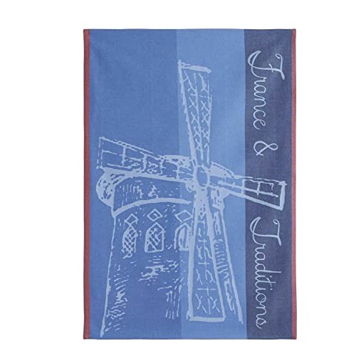 Coucke French Cotton Jacquard Towel, Moulin Rouge, Blue, 20-Inches by 30-Inches