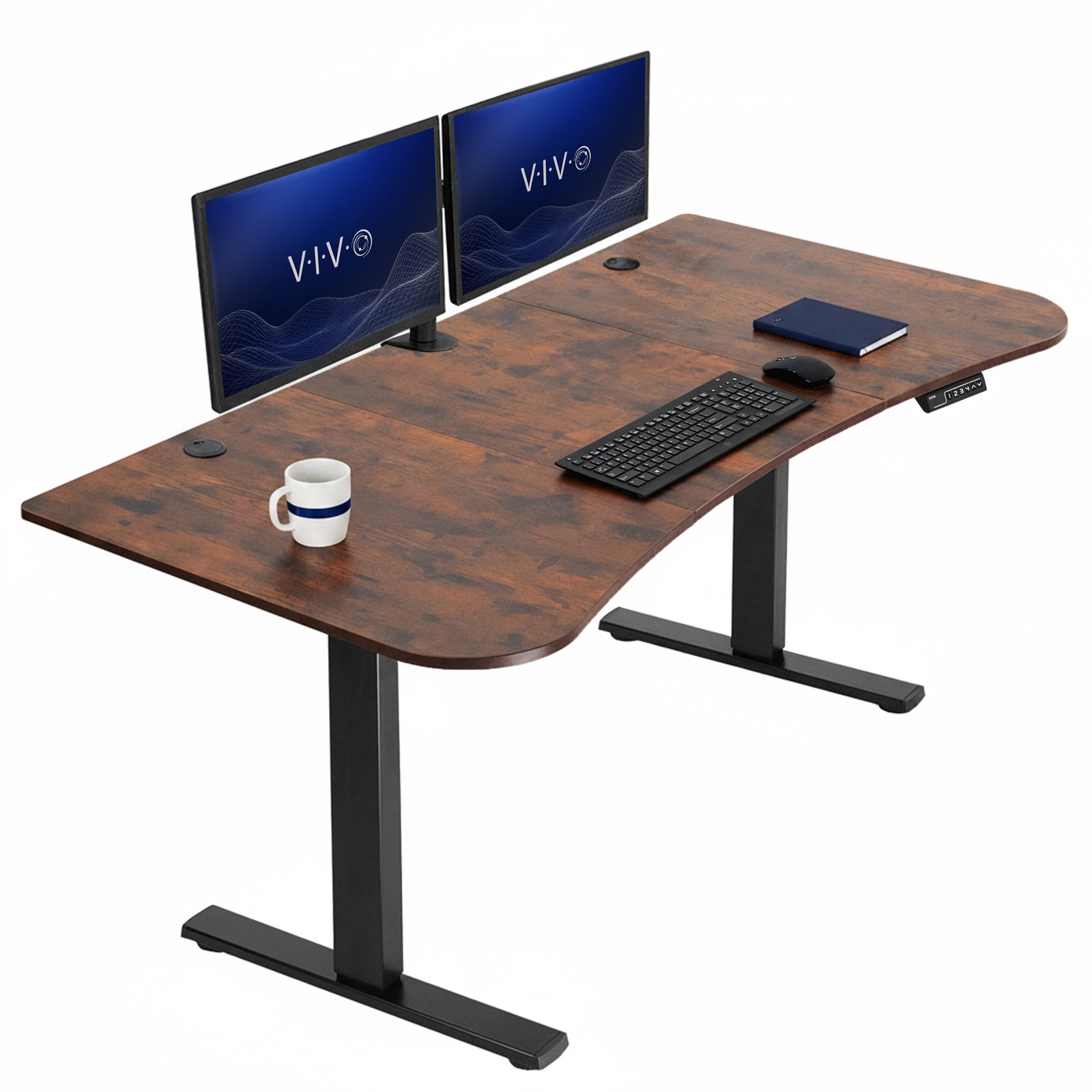 VIVO Electric 63” x 32” Standup Desk, Rustic Vintage Brown Tabletop, Black Frame