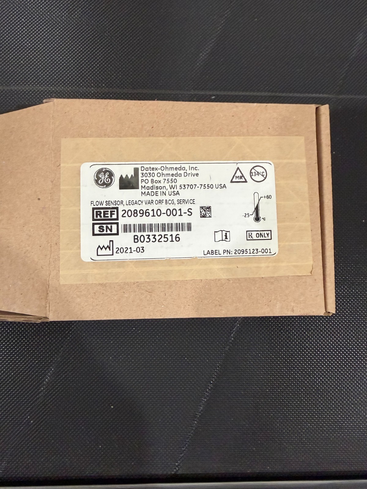 GE DATEX-OHMEDA FLOW SENSOR, LAGACY VAR ORF BCG REF#2089610-001-S NEW WITH BOX