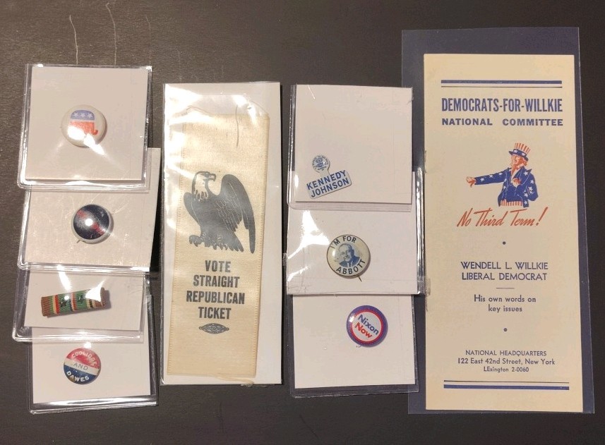 Political Campaign Lot 1880 Vote Republic Ribbon Kennedy,Nixon,Abbott, Buttons