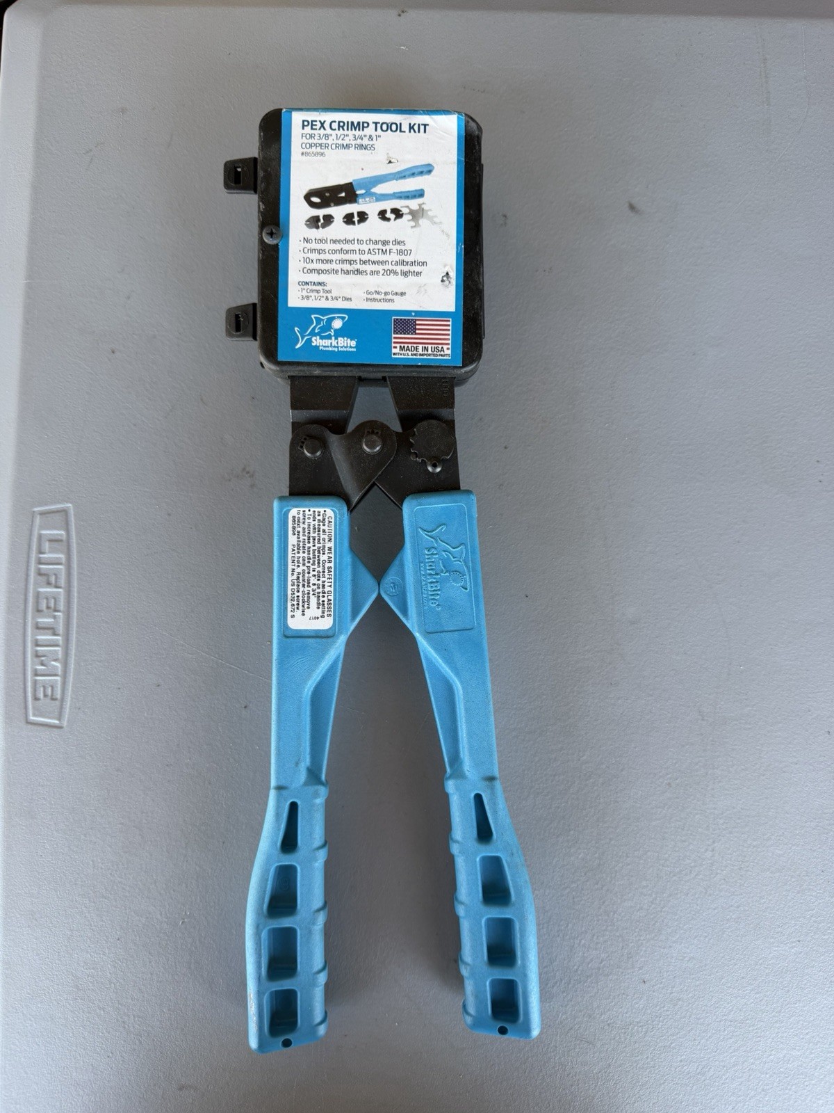 SharkBite 865896 PEX Crimp Tool Kit w/ Go/No-Go Gauge & 1/2 3/4 1 in