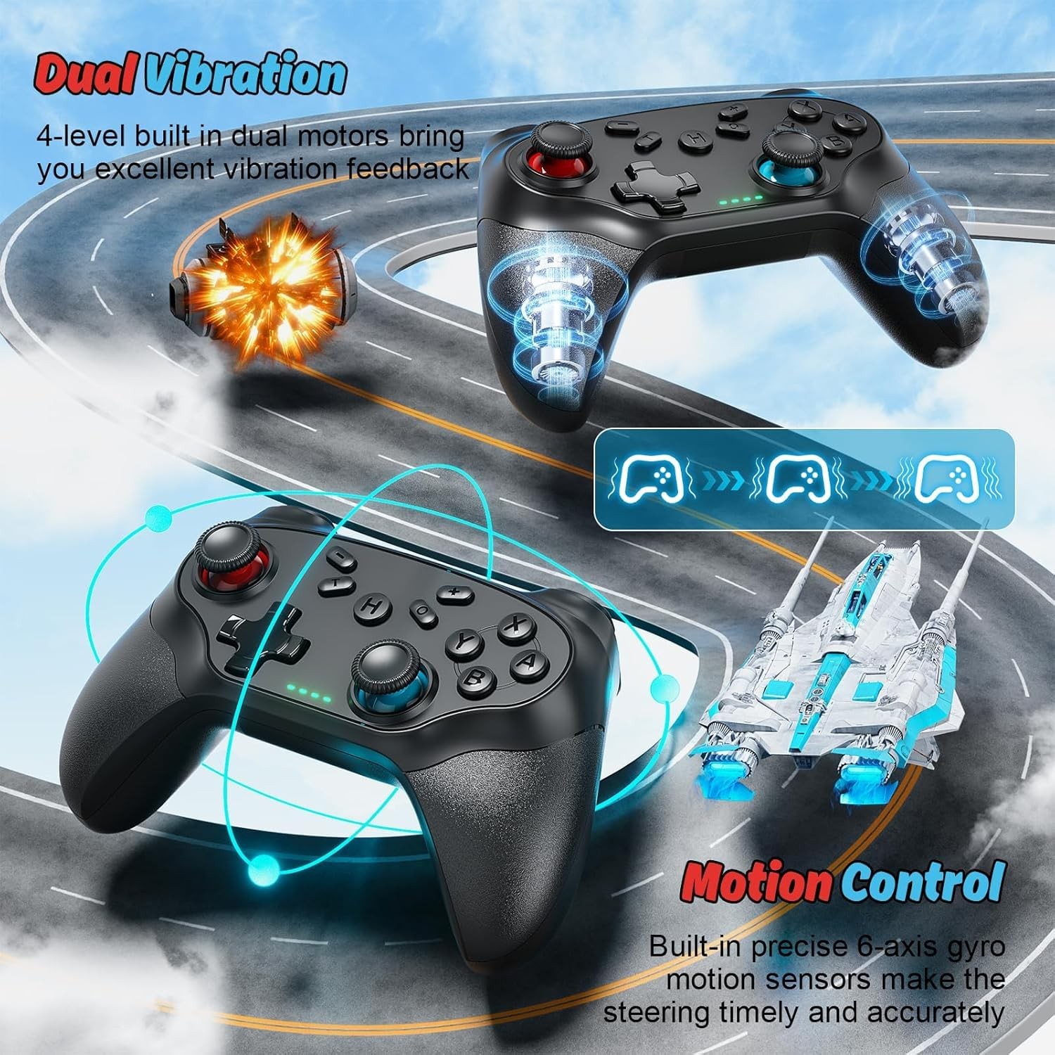 2 Pack Wireless Controller for Nintendo Switch 2/1 Lite/OLED and PC, with Blu...